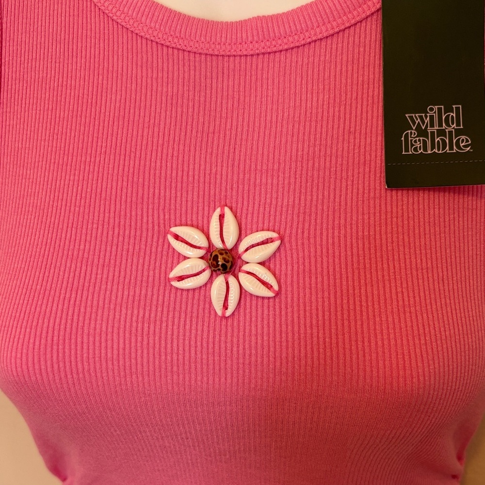 wild fable Bright Pink Ribbed Tank with Daisy Accent - Picture 3 of 4
